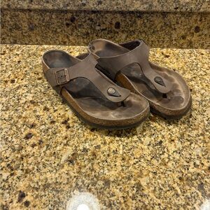 Birkenstock Gizeh Sandals Brown Biko-flor Thong Sz 42 W11 M9 Wide Play Cond